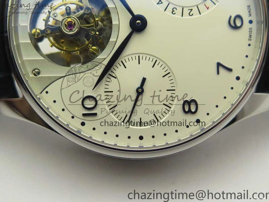 MIROTIME 0207 Portuguese Tourbillon IW5046 SS ZF Best Edition White Dial Blue Markers on Blue Leather Strap Fashionable 7149